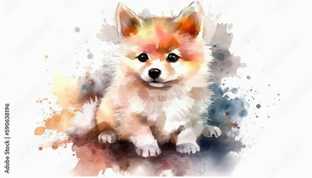 Watercolor cute dog white background with generative ai Watercolor cute dog white background with generative ai
