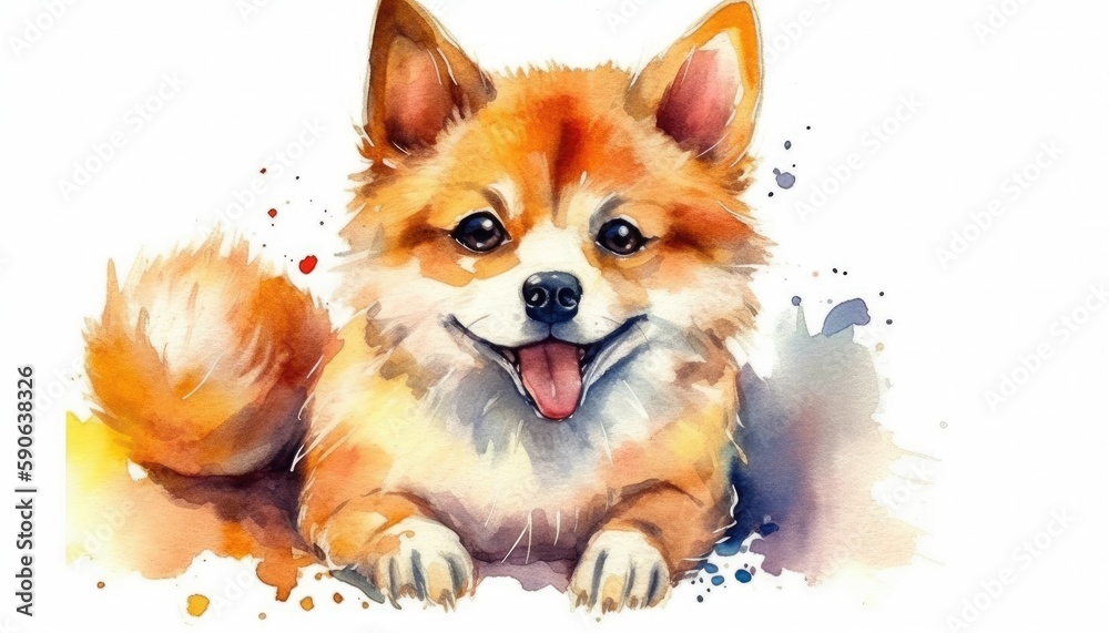 Watercolor cute dog white background with generative ai Watercolor cute dog white background with generative ai