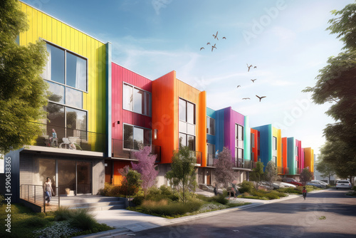 town houses in colorful style created with Generative AI technology © Robert Herhold