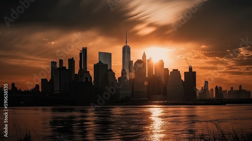 sunset over the city in new york created with Generative AI technology
