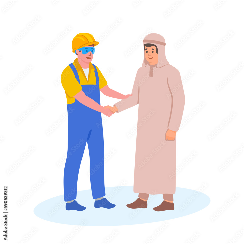 Arab businessman with engineer making handshake agreement Arab businessman with engineer making handshake agreement