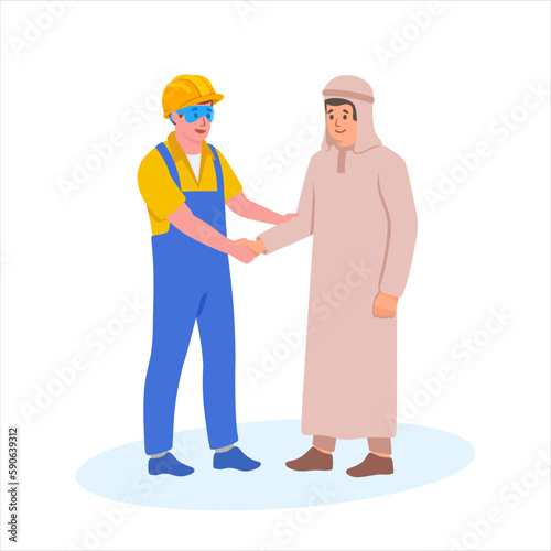 Arab businessman with engineer making handshake agreement