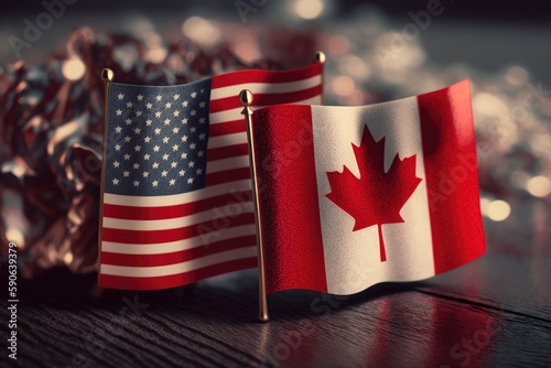 USA and Canada friendship. This image features the American and Canadian flags side by side, symbolizing support and unity between the two countries.  Generative AI.
