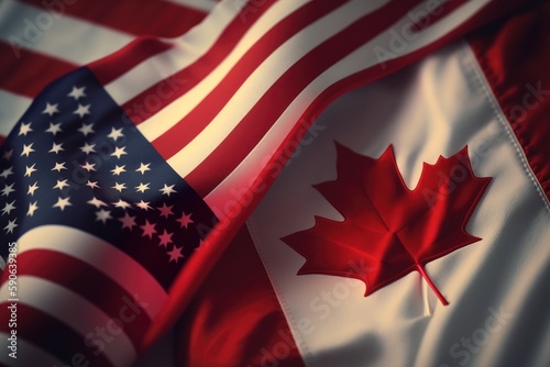 USA and Canada friendship. This image features the American and Canadian flags side by side, symbolizing support and unity between the two countries.  Generative AI.
