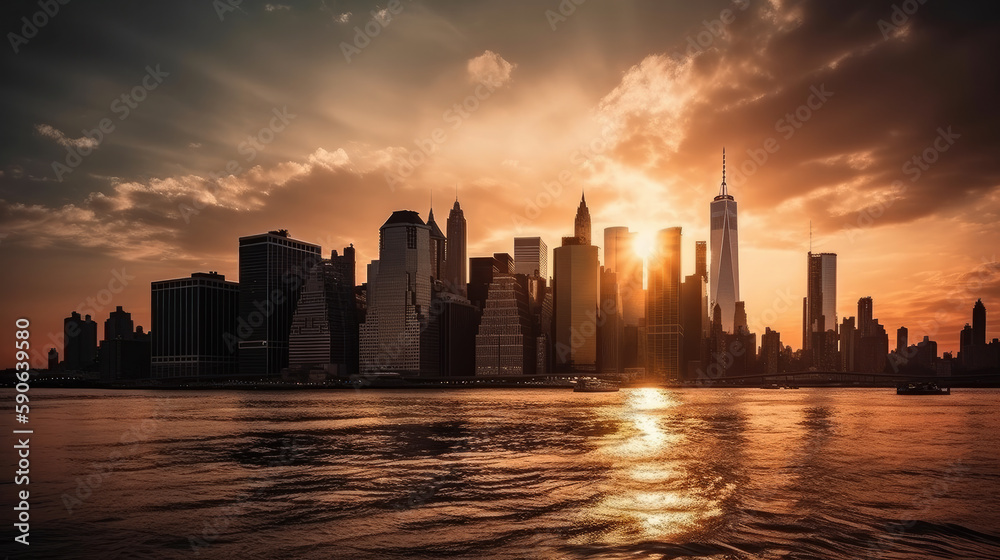 sunset over the city in new york created with Generative AI technology sunset over the city in new york created with Generative AI technology