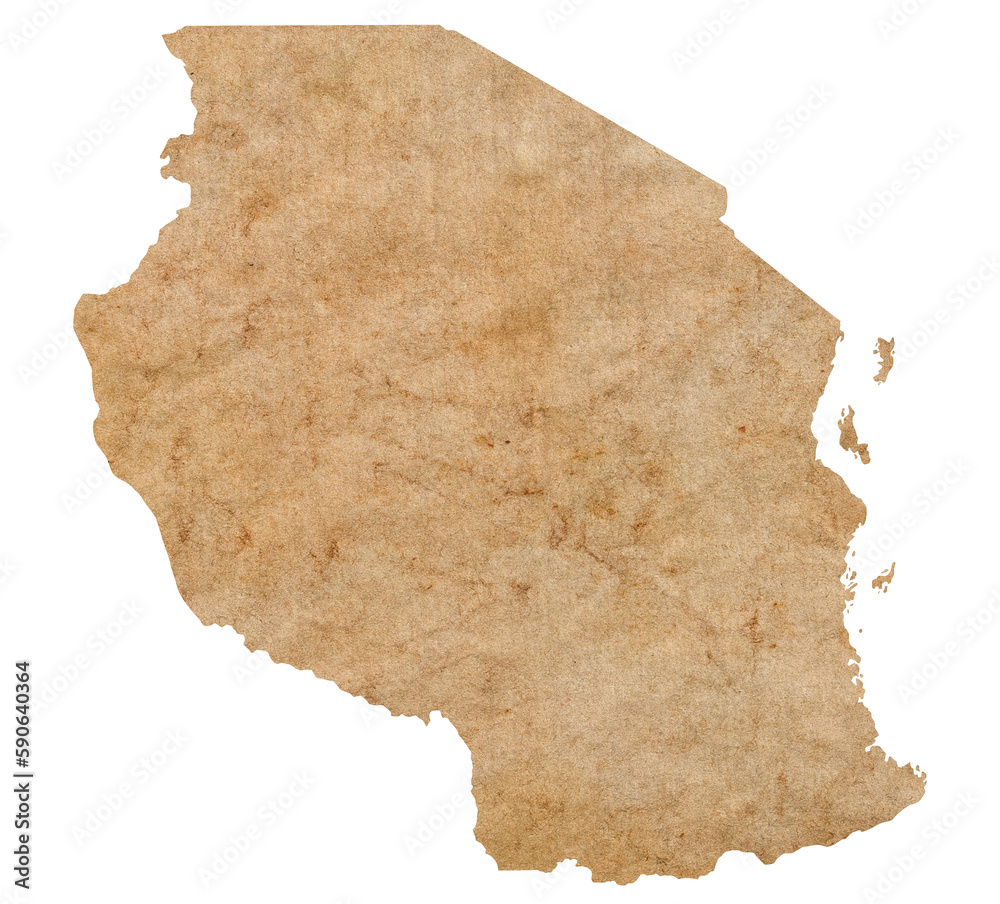 map of Tanzania on old brown grunge paper