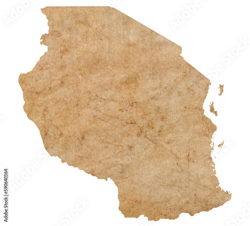 map of Tanzania on old brown grunge paper