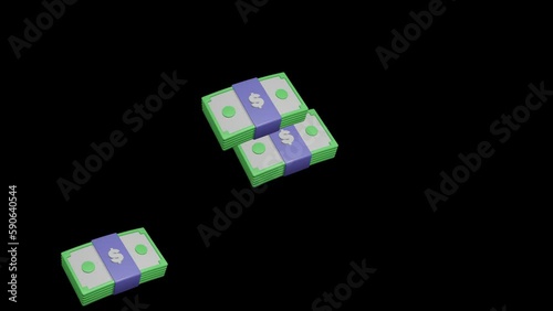 3D illustration money raining down