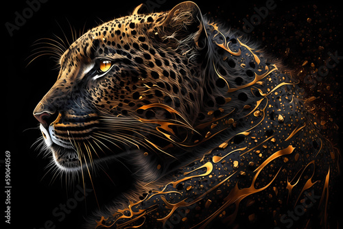 Gold black jaguar art. AI generation photo