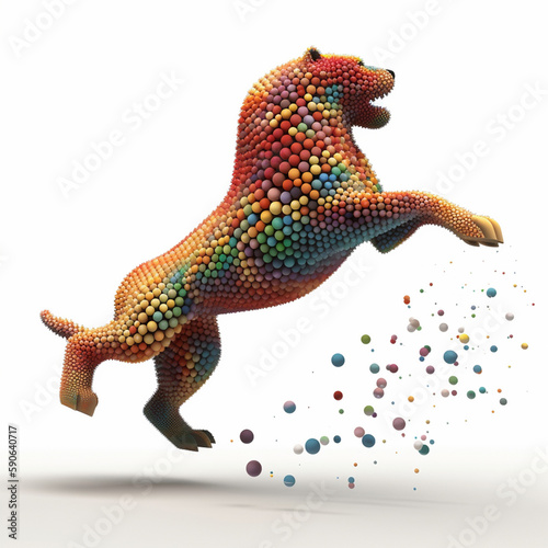 Colorful 3D Sphere render of a jumping lion © Zhalgas