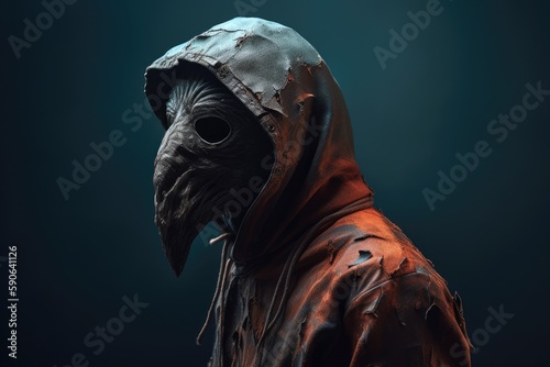 Man in mask, creepy horror portrait. Halloween. Generative AI. photo
