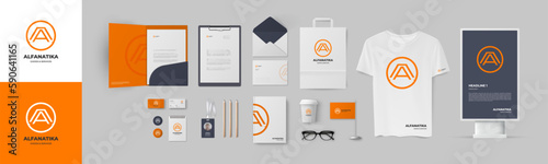 Strong Brand Identity with Customizable Vector Corporate Branding template design. Orange letter A logo and background for modern company corporate identity style.