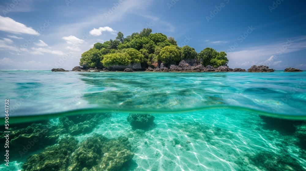 Fototapeta premium A tropical island paradise with crystal clear waters Generative AI
