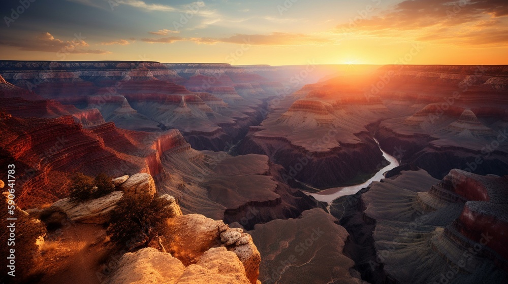 A stunning view of the Grand Canyon at sunset Generative AI