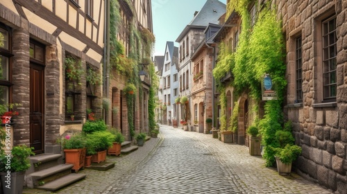 A charming European town with cobblestone streets Generative AI
