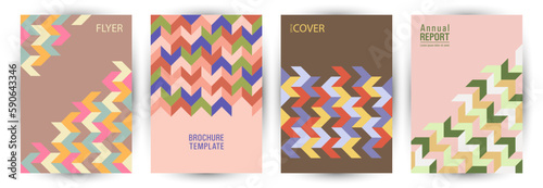 Annual report cover template set geometric design. Memphis style hipster placard layout set Eps10.
