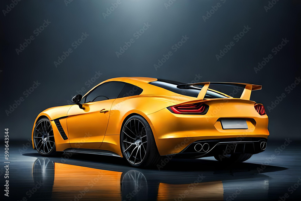 Modern orange sports car coupe on a dark background Generative AI