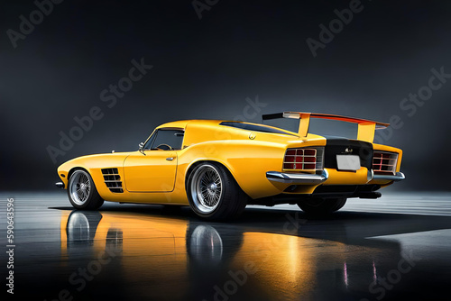 vintage yellow sports car on a dark background Generative AI