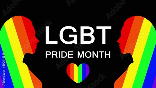 LGBT Pride Month 2023 concept. 2023 Gay Parade annual summer event. Motion graphic design, 4K footage, holiday animation. Isolated on black background.
