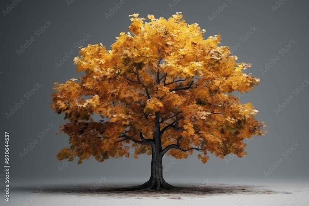 yellow-leaved tree against a gray background. Generative AI