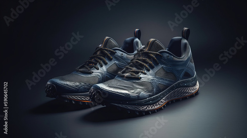 Men's sports sneakers for running on a dark background. Al generated