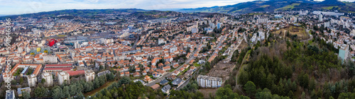 Aerial view around the city Saint-Etienne in France on a sunny morning in early spring.