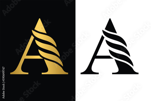 letter A. Gold and Black flower alphabet. Beautiful capital letters with shadow	
