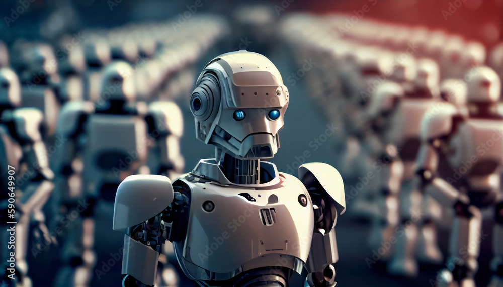 Humanoid robots. AI illustration.