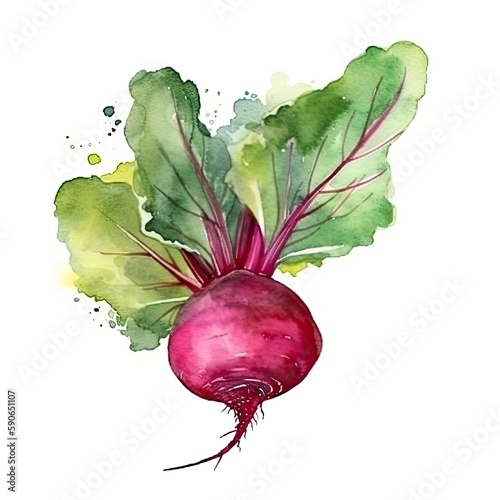 Beetroot in watercolor style on white background - Generative AI