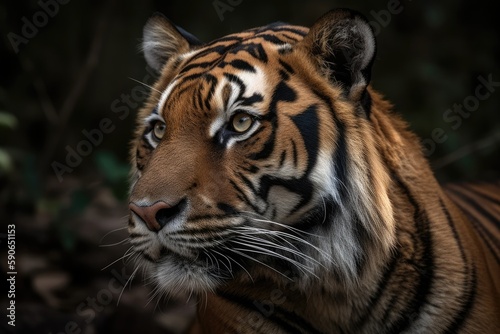 close-up view of a majestic tiger with blurred background. Generative AI © 2rogan