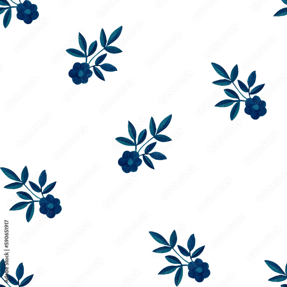 Flowers ornament on a background. Harmonious watercolor pattern. Free-Hand.