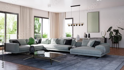 Wallpaper Mural 3d video rendering footage contemporary interior design of the living room. Stylish interior of the living room Torontodigital.ca