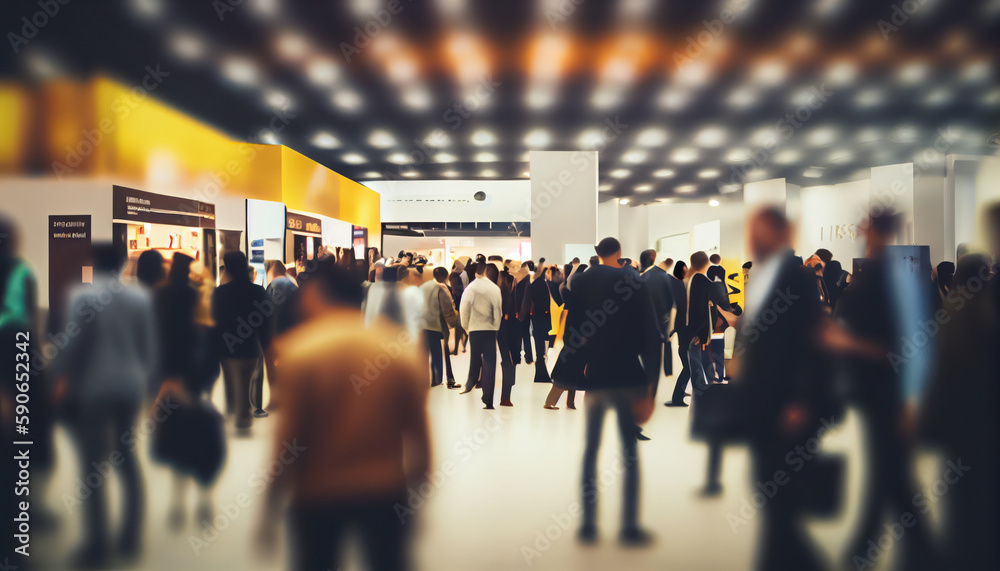Background of an expo with blurred individuals - obrazy, fototapety, plakaty 