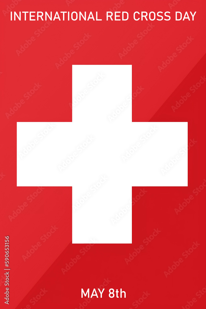 Inrernational Red Cross Day vertical banner with a white cross on a red background Inrernational Red Cross Day vertical banner with a white cross on a red background