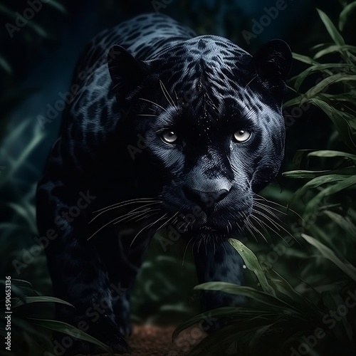 Jaguar prowling through the jungle  generative AI