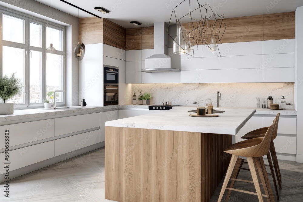 Residential interior of modern kitchen in luxury mansion Generative AI Residential interior of modern kitchen in luxury mansion Generative AI