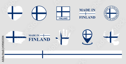 Finland national flags icon set. Labels with Finland flags. Vector illustration