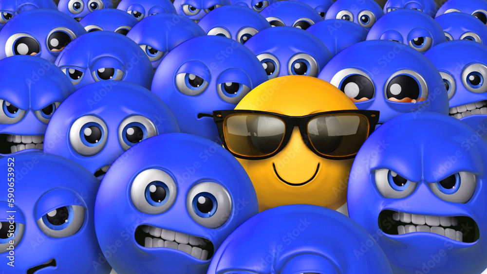 Stand Out in a Crowd Happy Emoji features a single yellow emoji wearing