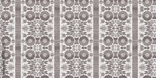 Country cottage grey retro damask seamless border. 2 Tone french style ribbon. Simple rustic fabric textile for shabby chic patchwork. 