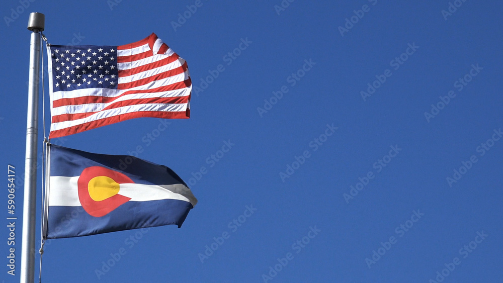 American and Colorado State Flag Long Shot features a long shot of the