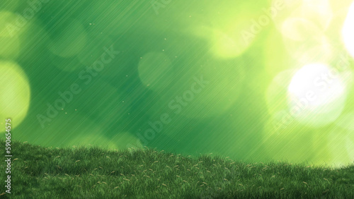 Spring Grass with Abstract Background features swaying grass in the foreground with abstract green lights in the background and beams of light and fireflies.