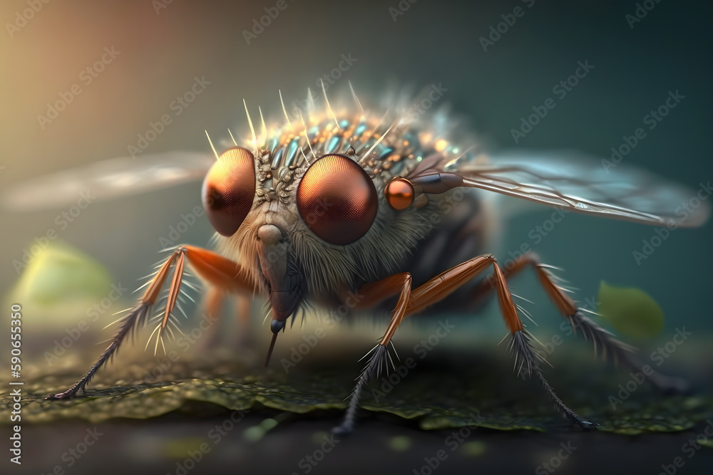 Exotic Drosophila Fruit Fly Diptera closeup. Neural network AI generated art ilustração do Stock