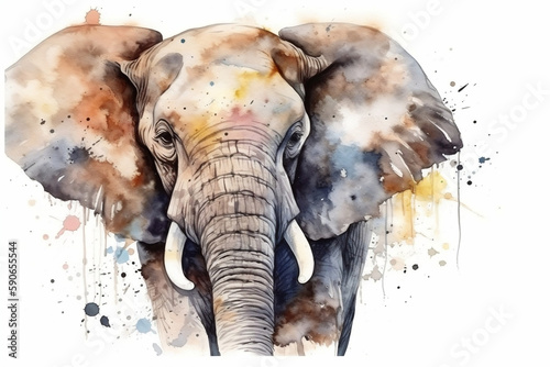 Elephant Head  Animal  Watercolor Illustration Isolated On White Background  Made Using Generative Ai