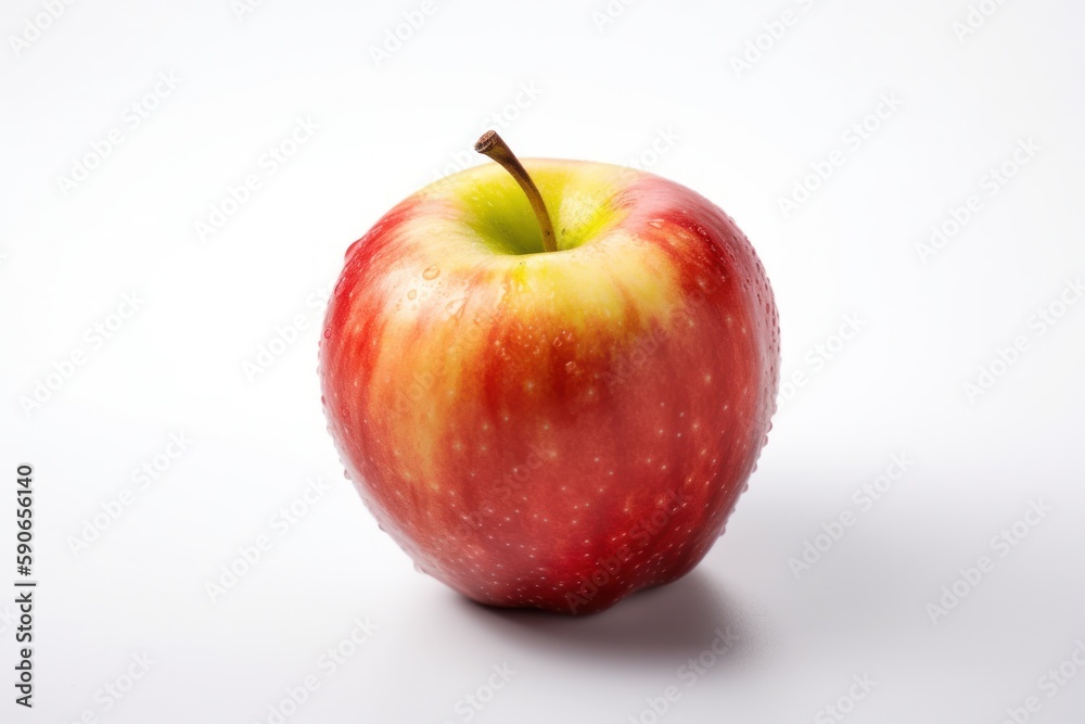 Single Fresh Apple on a Pristine White Background Simplicity and Healthiness - Generative Ai