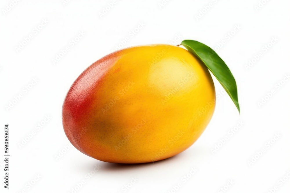 Vibrant Yellow Mango on a Pristine White Background - Generative Ai