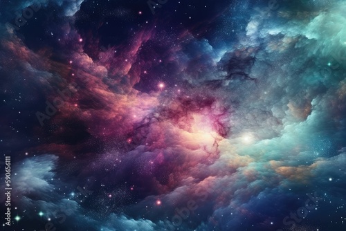 dreamy and magical sky filled with stars and clouds in vibrant colors. Generative AI