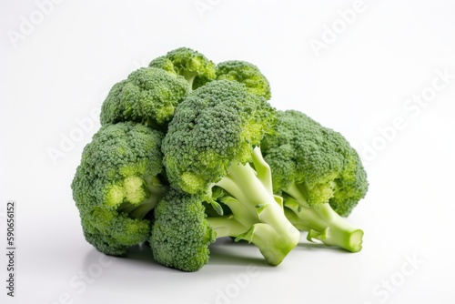 Fresh Green Broccoli on a Crisp White Background, Vibrant Healthy Food Display - Generative Ai