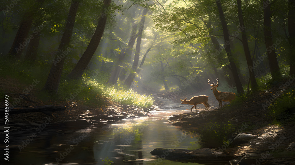  Natural Beauty of the Forest: Deers' Journey - AI Art