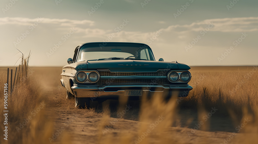 Fototapeta premium Off-Road Adventures: Exploring the Desert in a Vintage Land Vehicle - AI Art