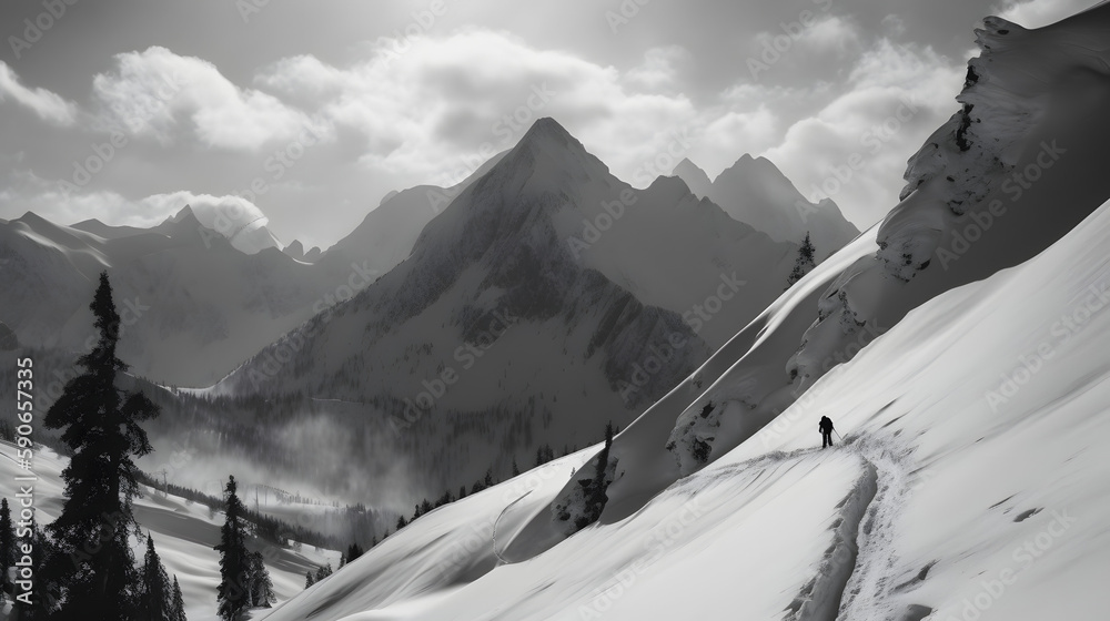Fototapeta premium Majestic Beauty of Snowy Mountain Trail Adventure - AI Art